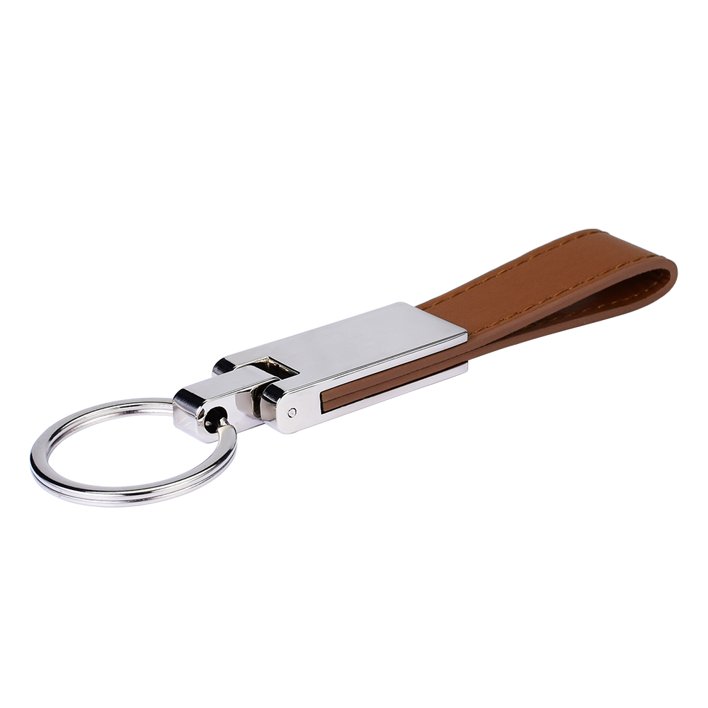 Custom Leather And Silver Keyring Brown Blank